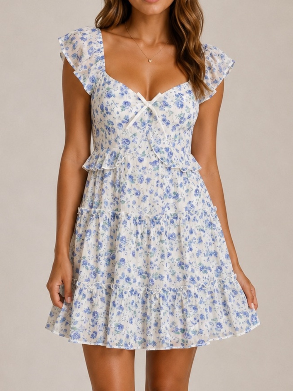 Altar’d State Floral Tiered Mini Dress Blue White Cottagecore Size Small NWT